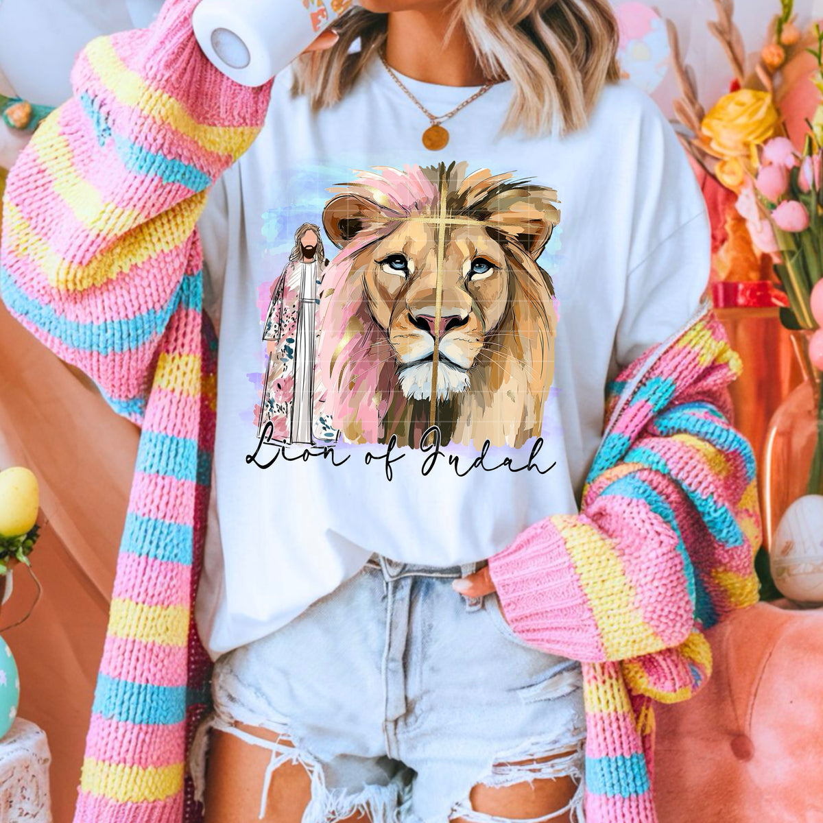Lion of Judah (Half pink, Jesus standing) (SDD) DTF Transfer