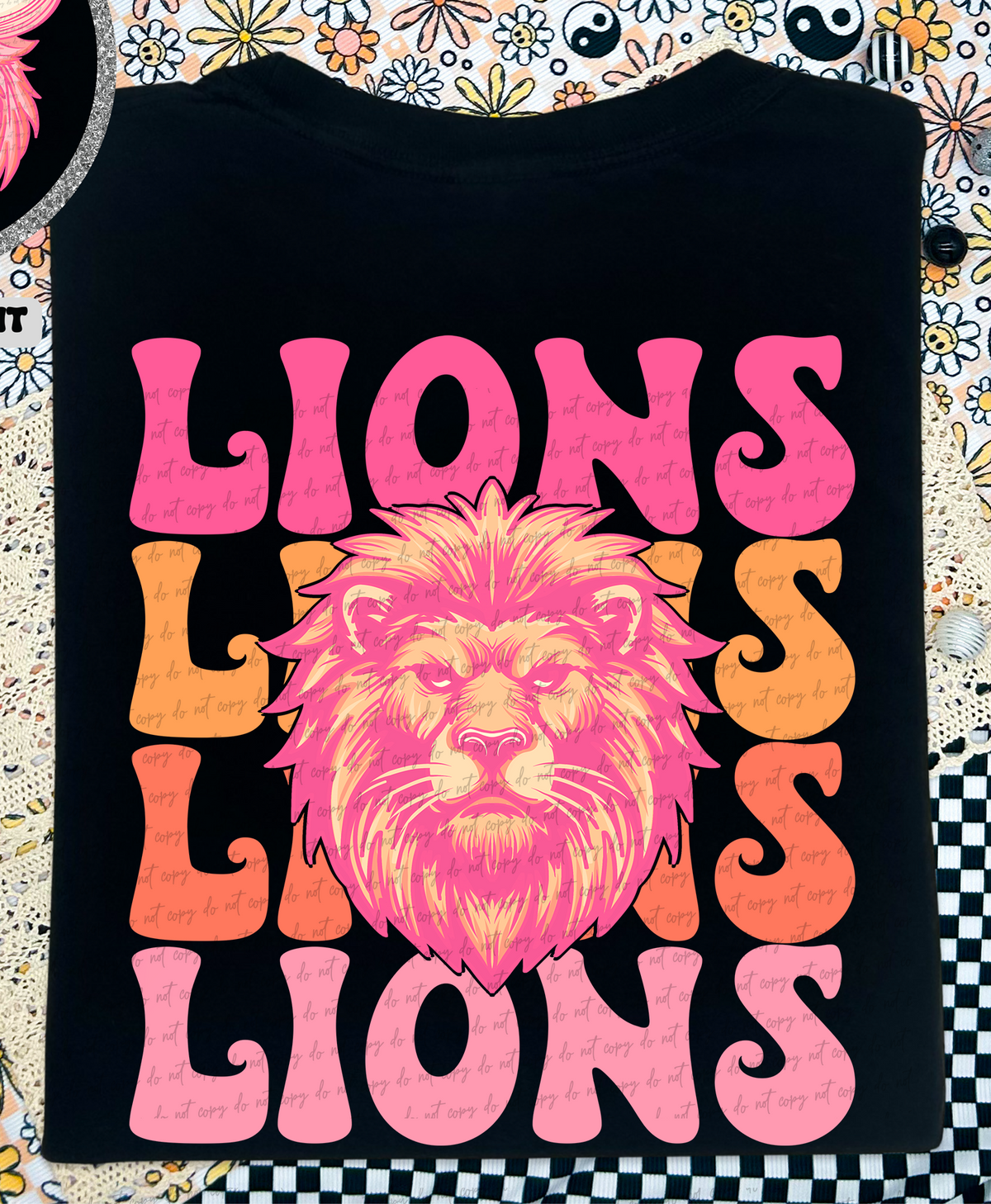 Lions Stacked School Mascot (Back Print) 89060 DTF Transfer