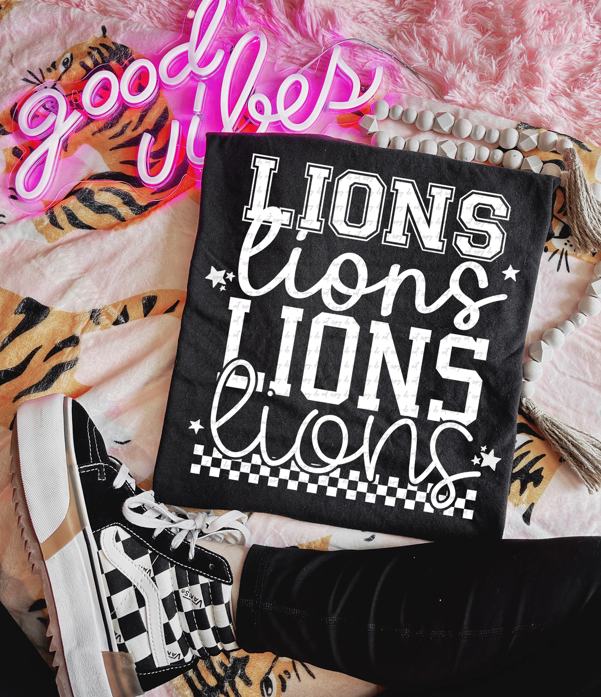 Lions Varsity And Cursive Font White 86777 DTF Transfer