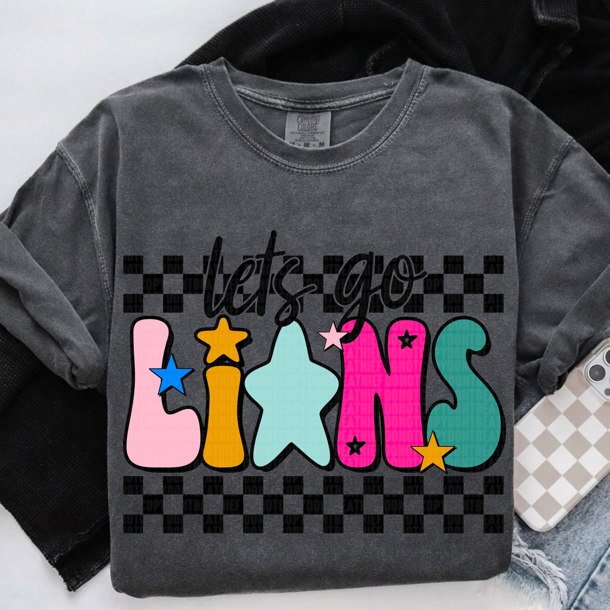 Let's Go Lions Checker 104666 DTF transfer