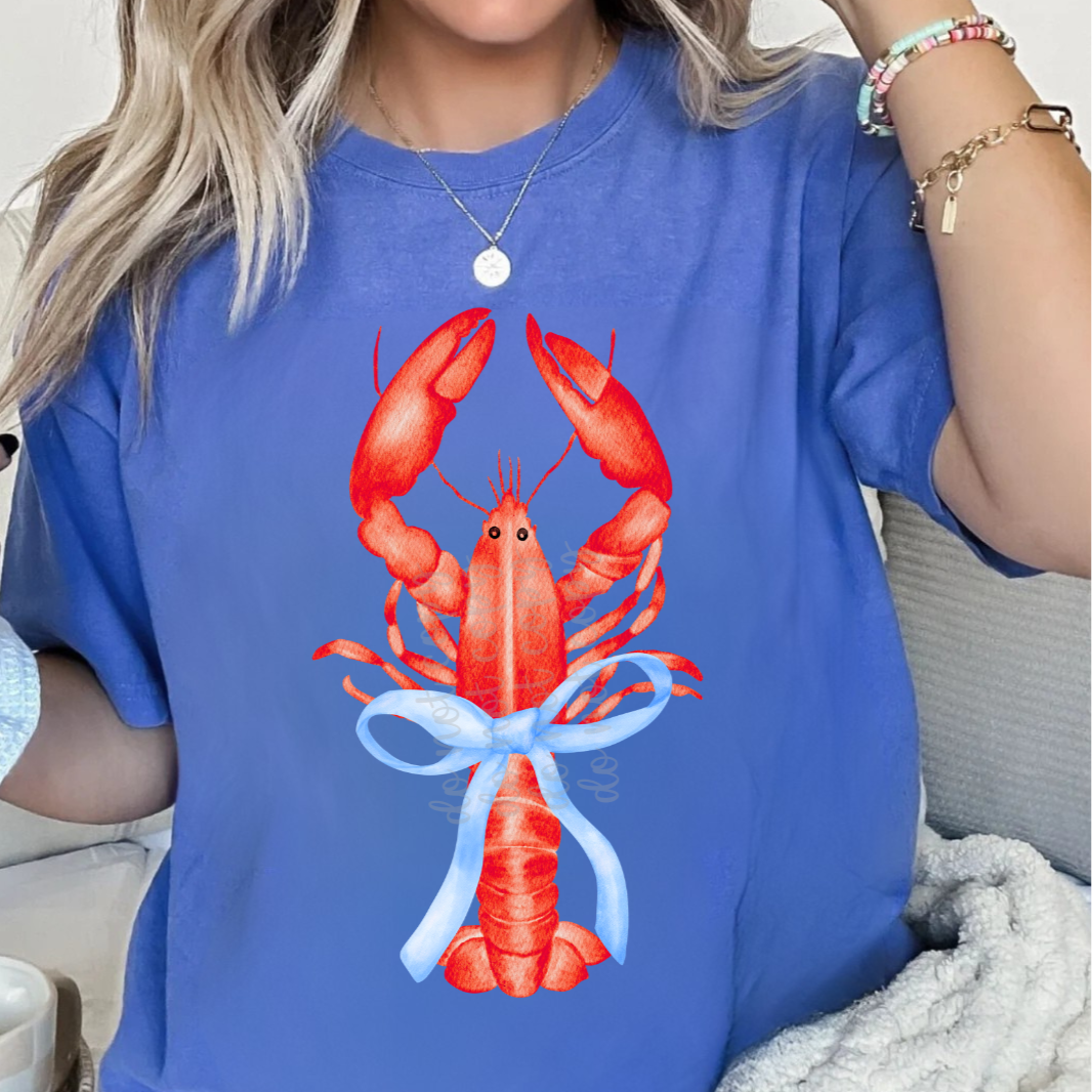 Lobster with blue bow (Parker) 102449 DTF transfer