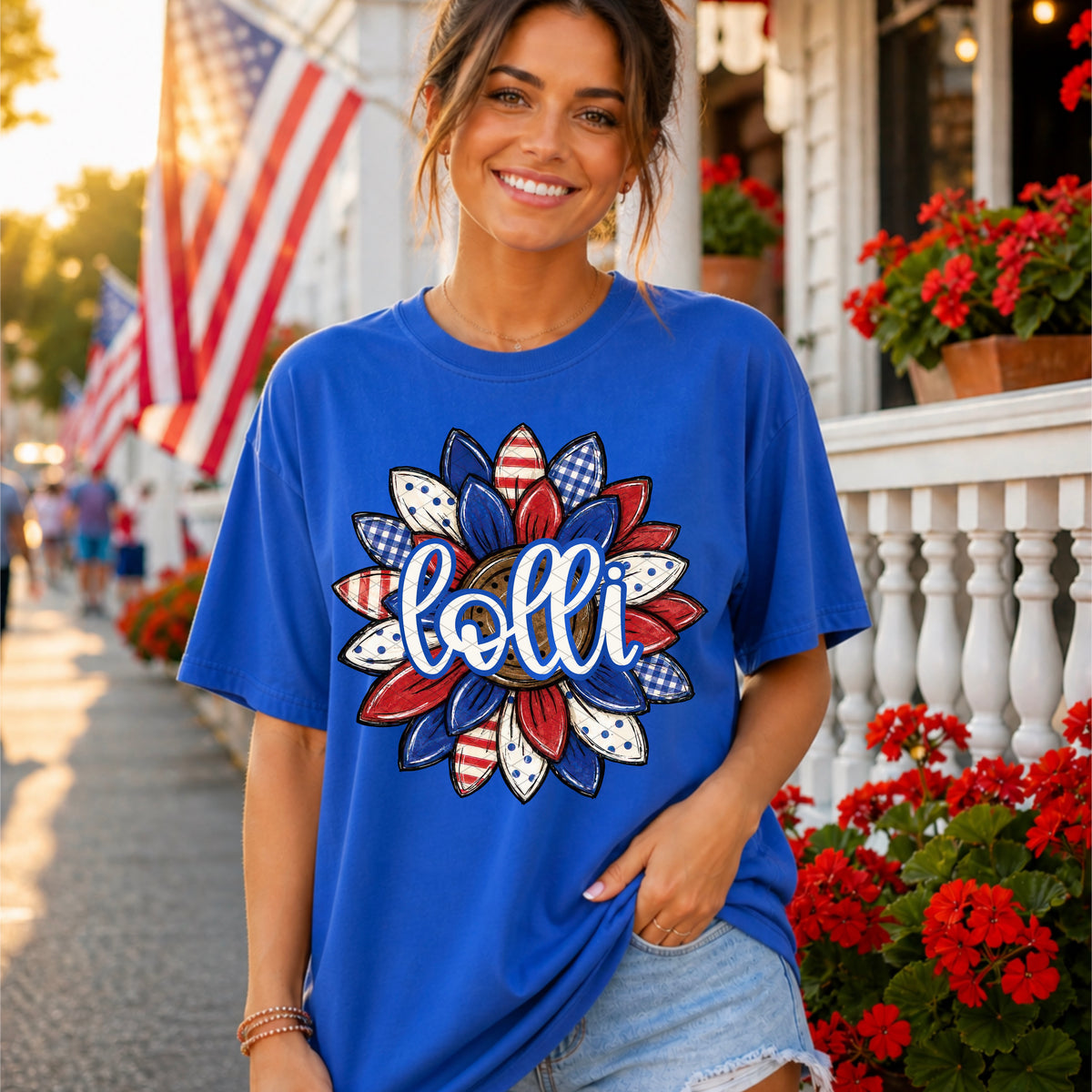 Lolli BLUE outline patriotic sunflower (SDD) DTF Transfer