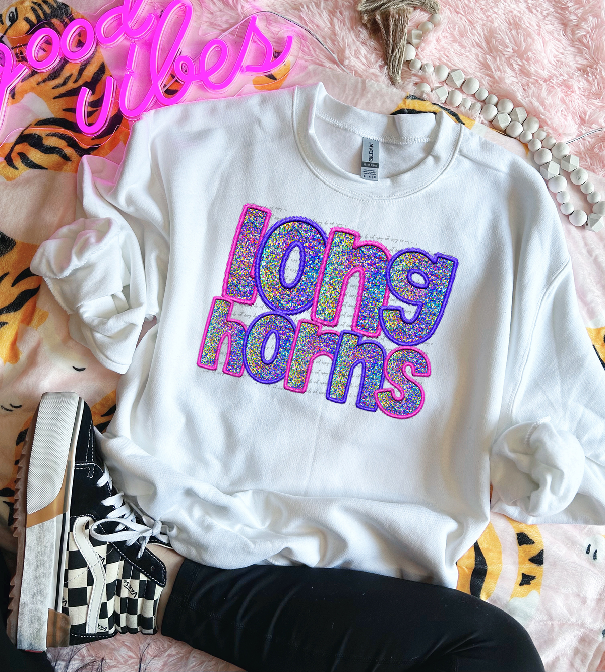 Longhorns Faux Embroidery Pink Blue 76069 DTF Transfer