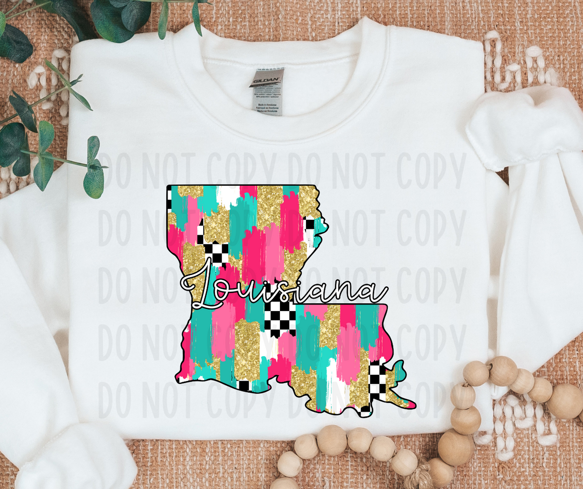 Louisiana Brushstroke Checkered State (canvista) DTF transfer