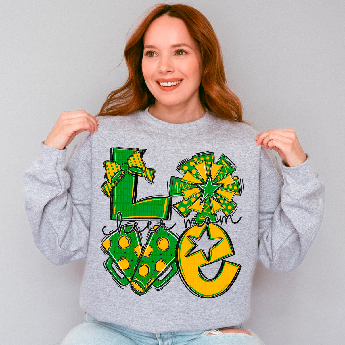 Love cheer mom green and yellow gold (SDD) 106714 DTF transfer