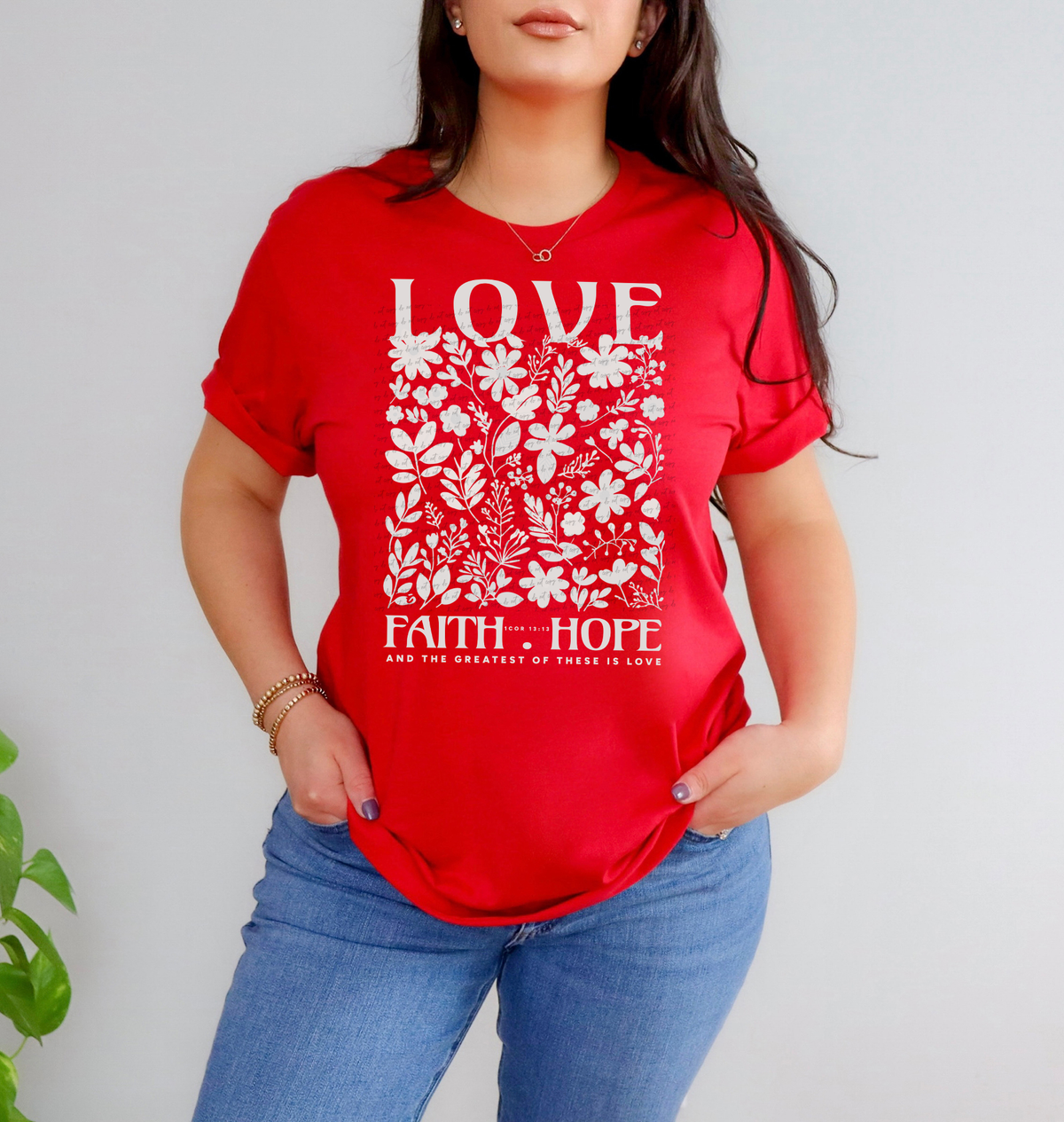 Love Faith Hope 1 Cor 13:13 And The Greatest Of These Is Love Floral Grey 76798 DTF Transfer