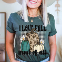 I love fall most of all leopard teal white pumpkins 1709 DTF TRANSFER