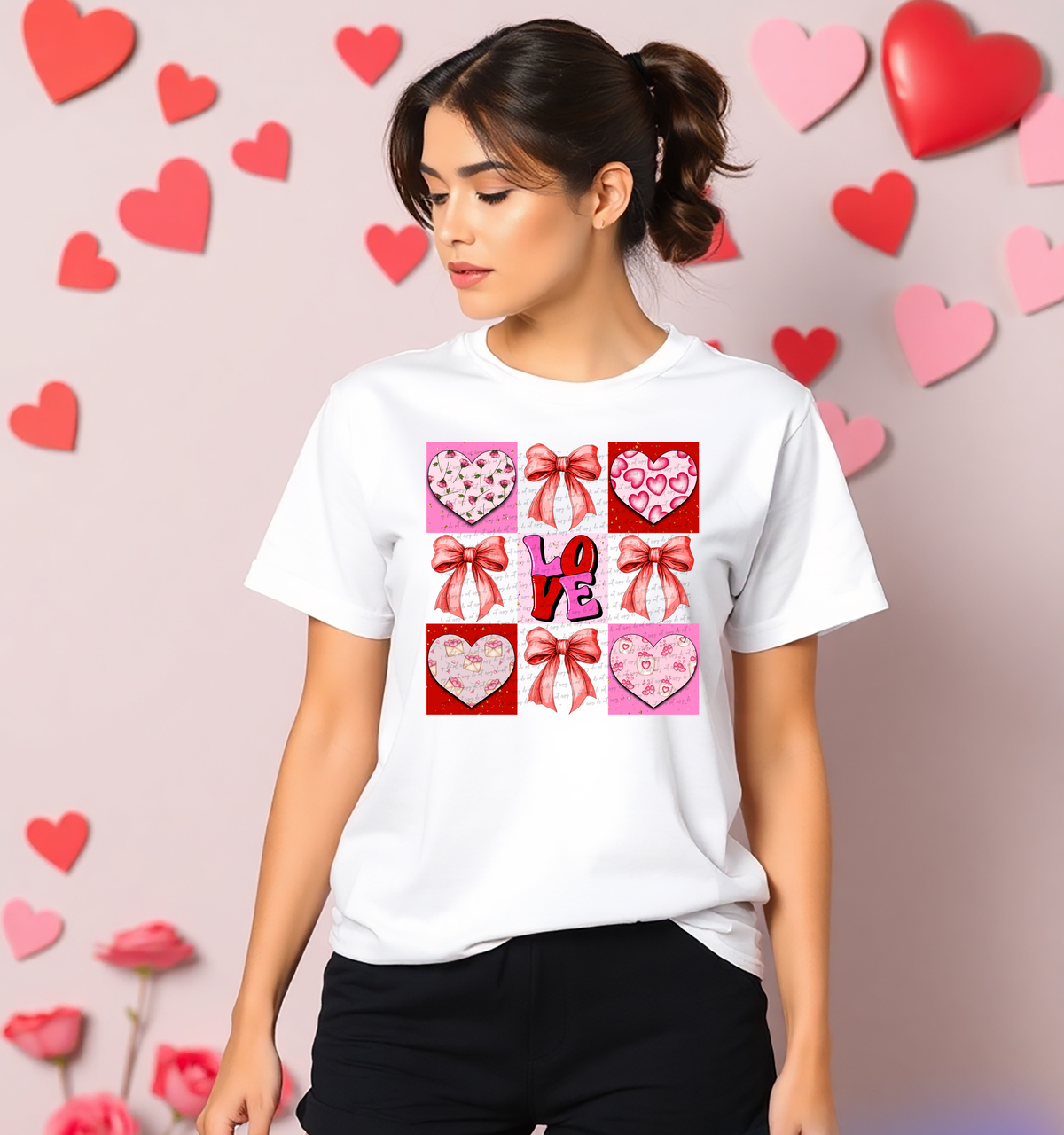 Love Hearts And Bows Grid 76460 DTF Transfer