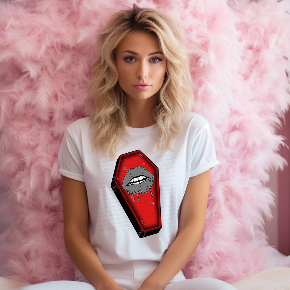 Coffin with Grey Drippy Lips 116568 DTF Transfer