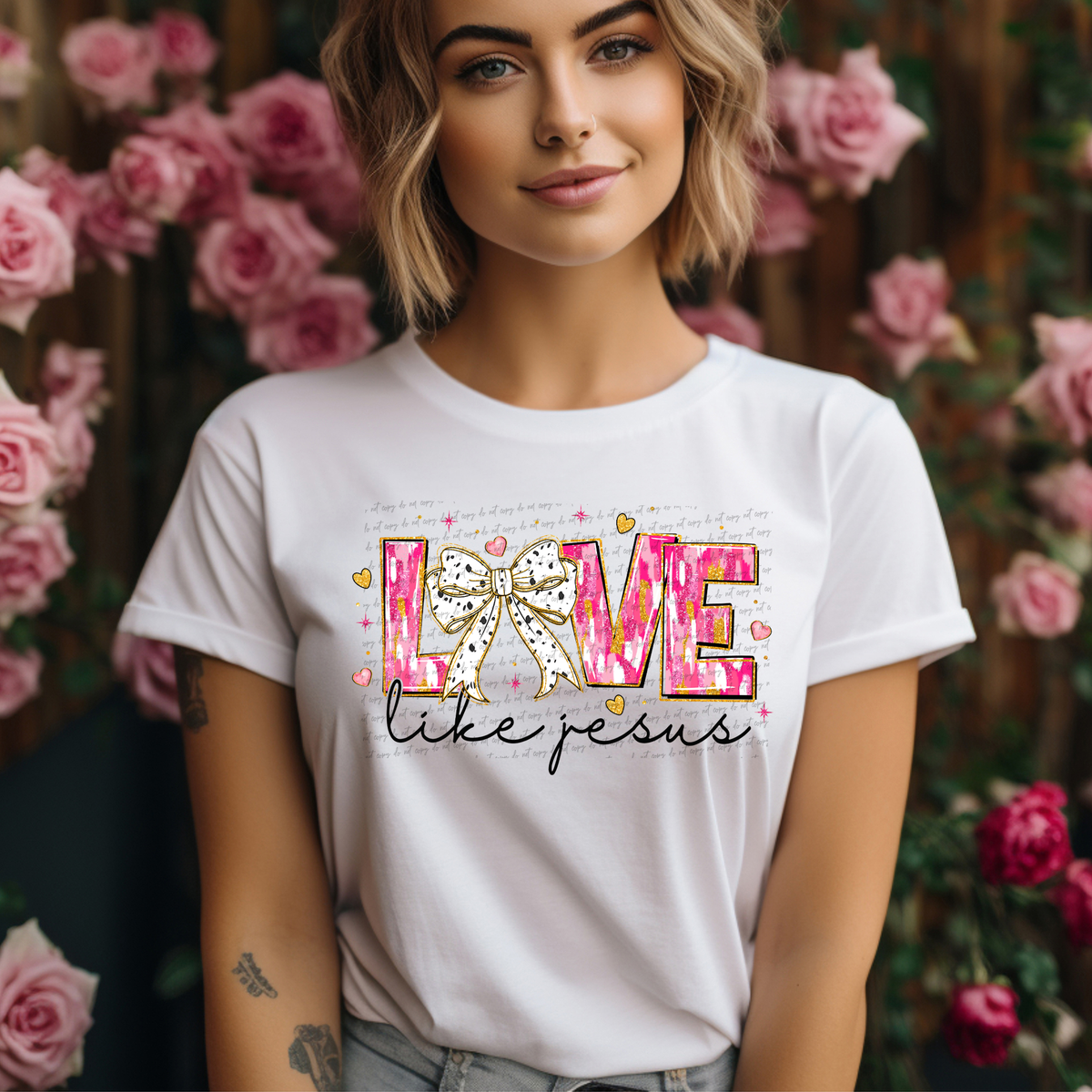 Love Like Jesus Bow Pink Brushstroke 76697 DTF Transfer