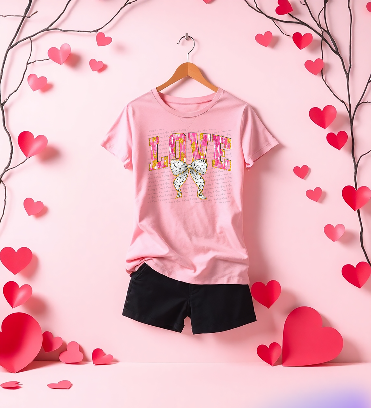 Love Pink Brushstroke Bow 76699 DTF Transfer
