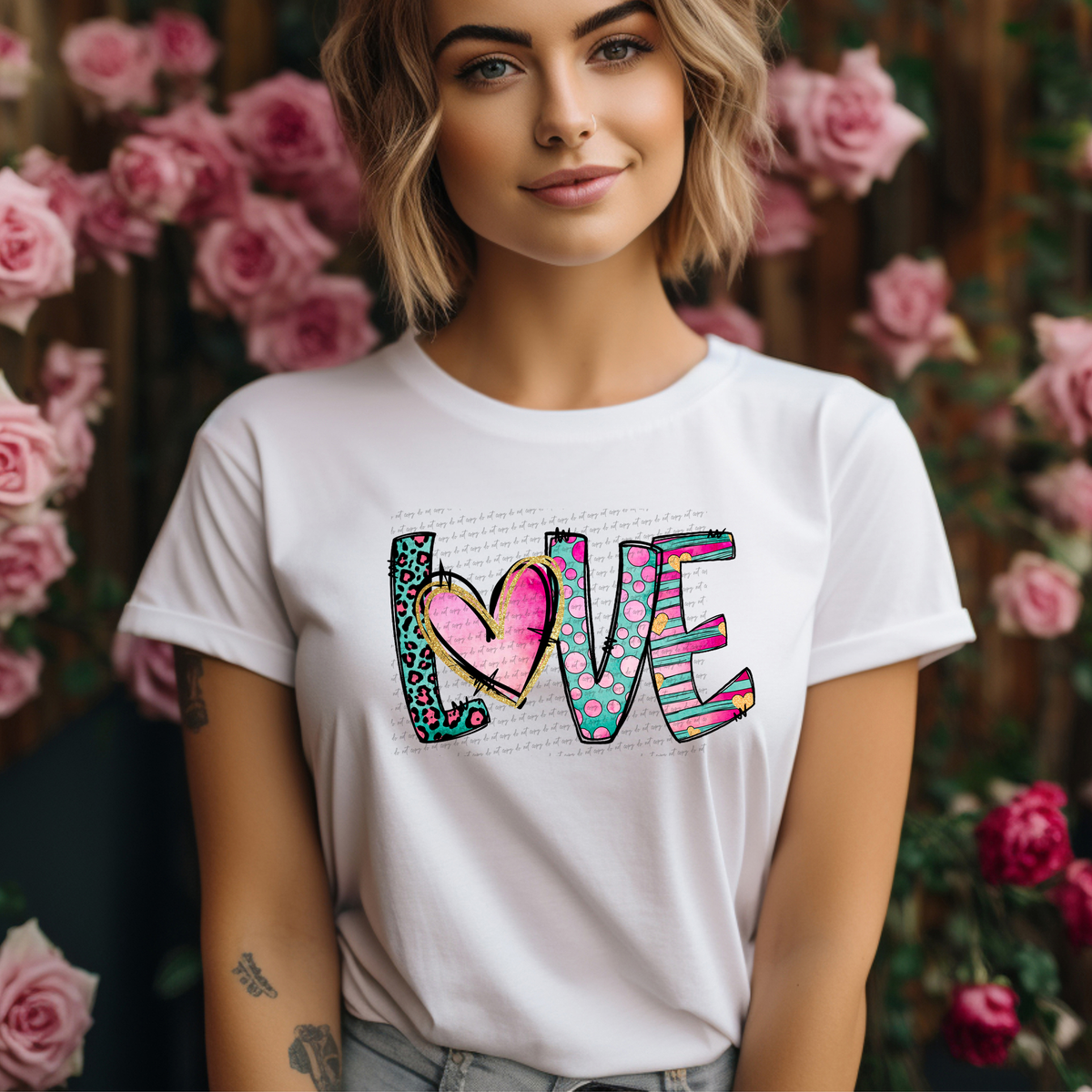 Love Pink Heart Leopard Dots Stripes 71784 DTF Transfer