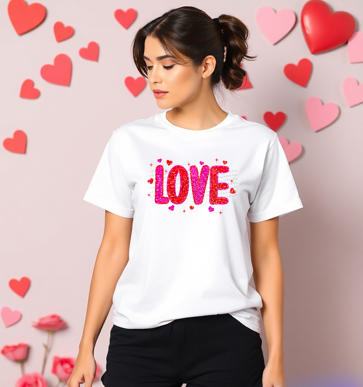 Love Pink Red Glitter 76700 DTF Transfer