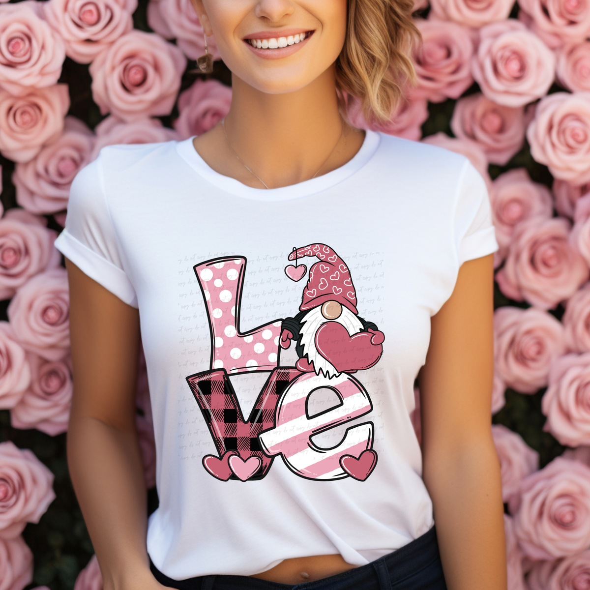 Love Pink with Gnome and Hearts 116075 DTF Transfer