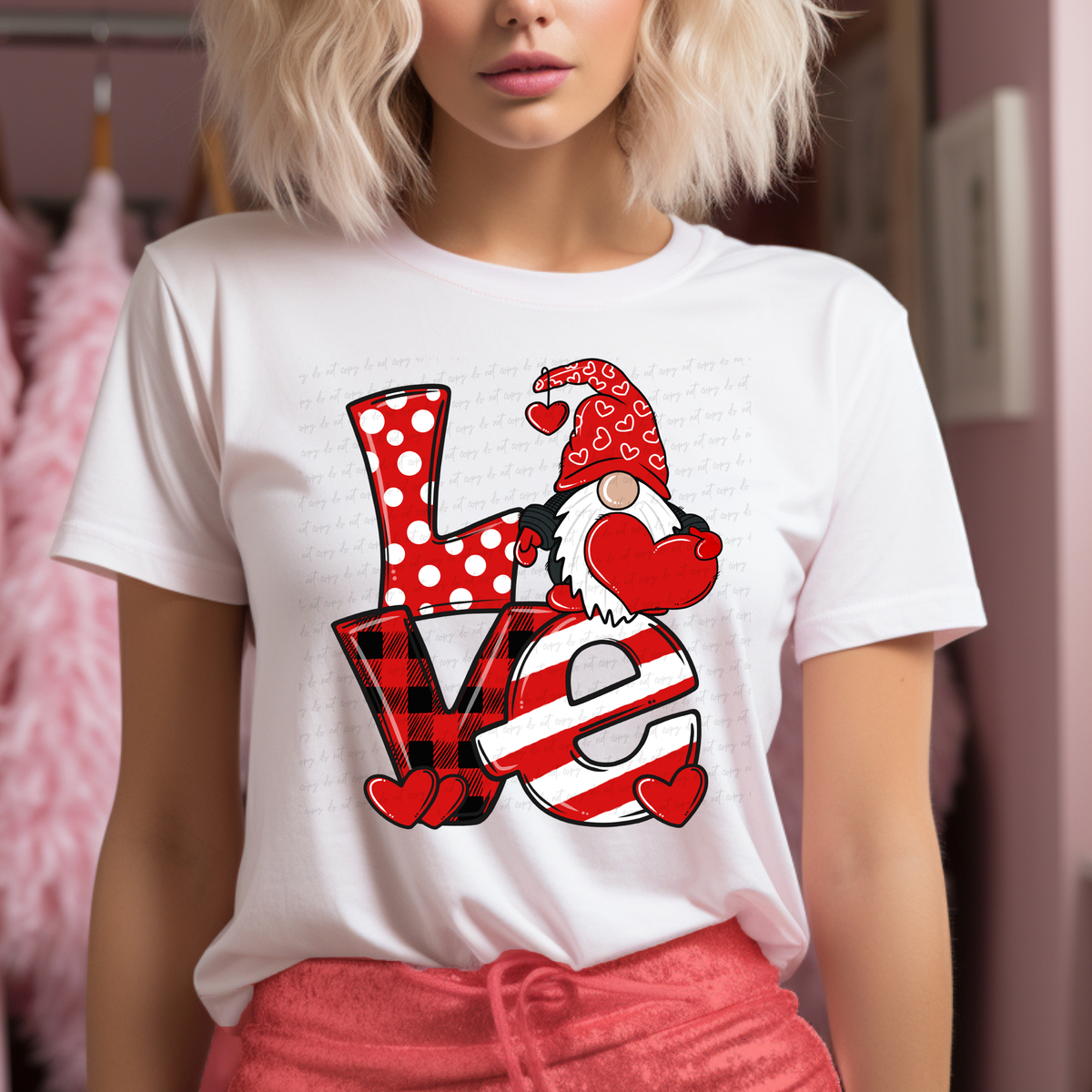 Love Red with Gnome and Hearts 116076 DTF Transfer