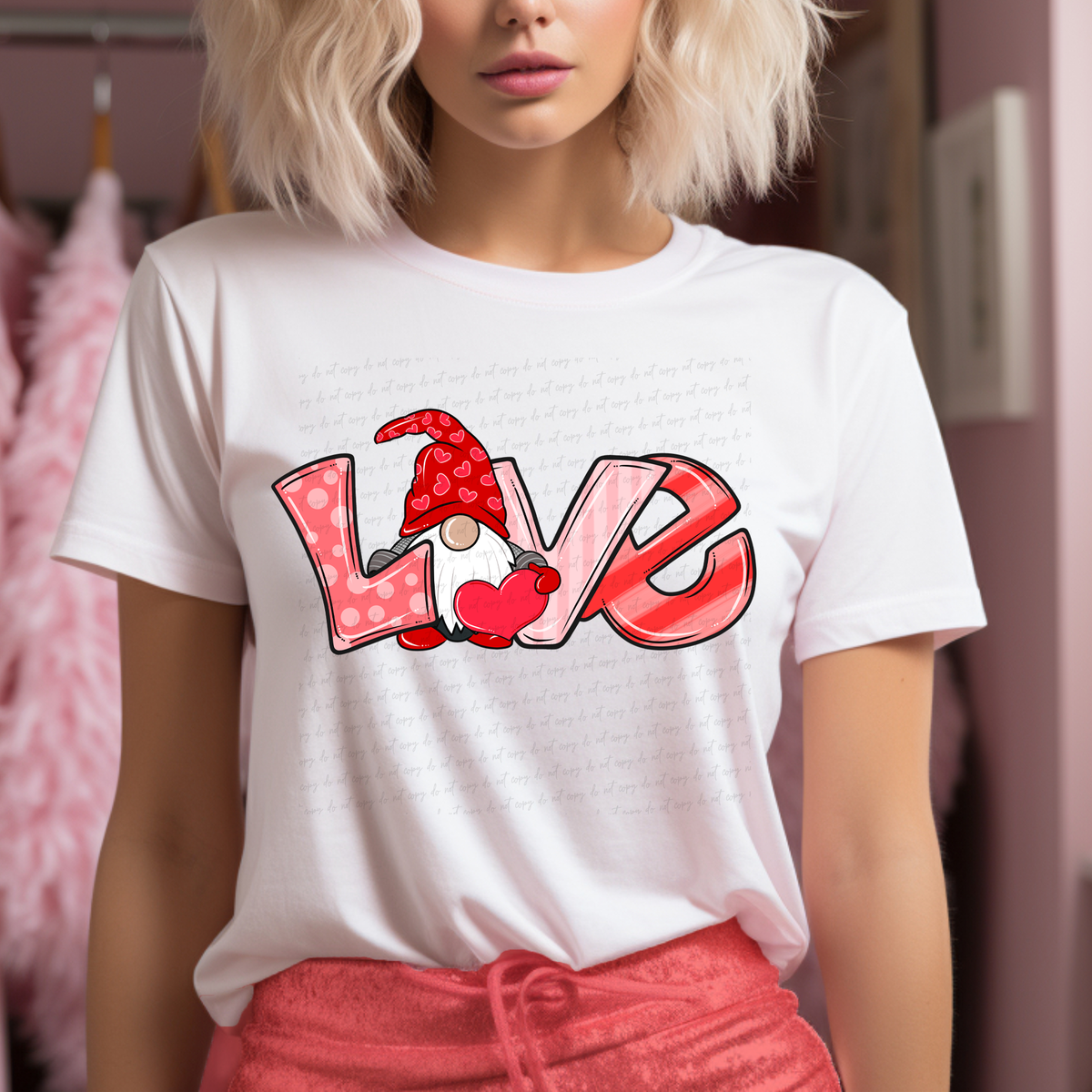 Love Valentine Gnome Red Polka Stripes 116078 DTF Transfer