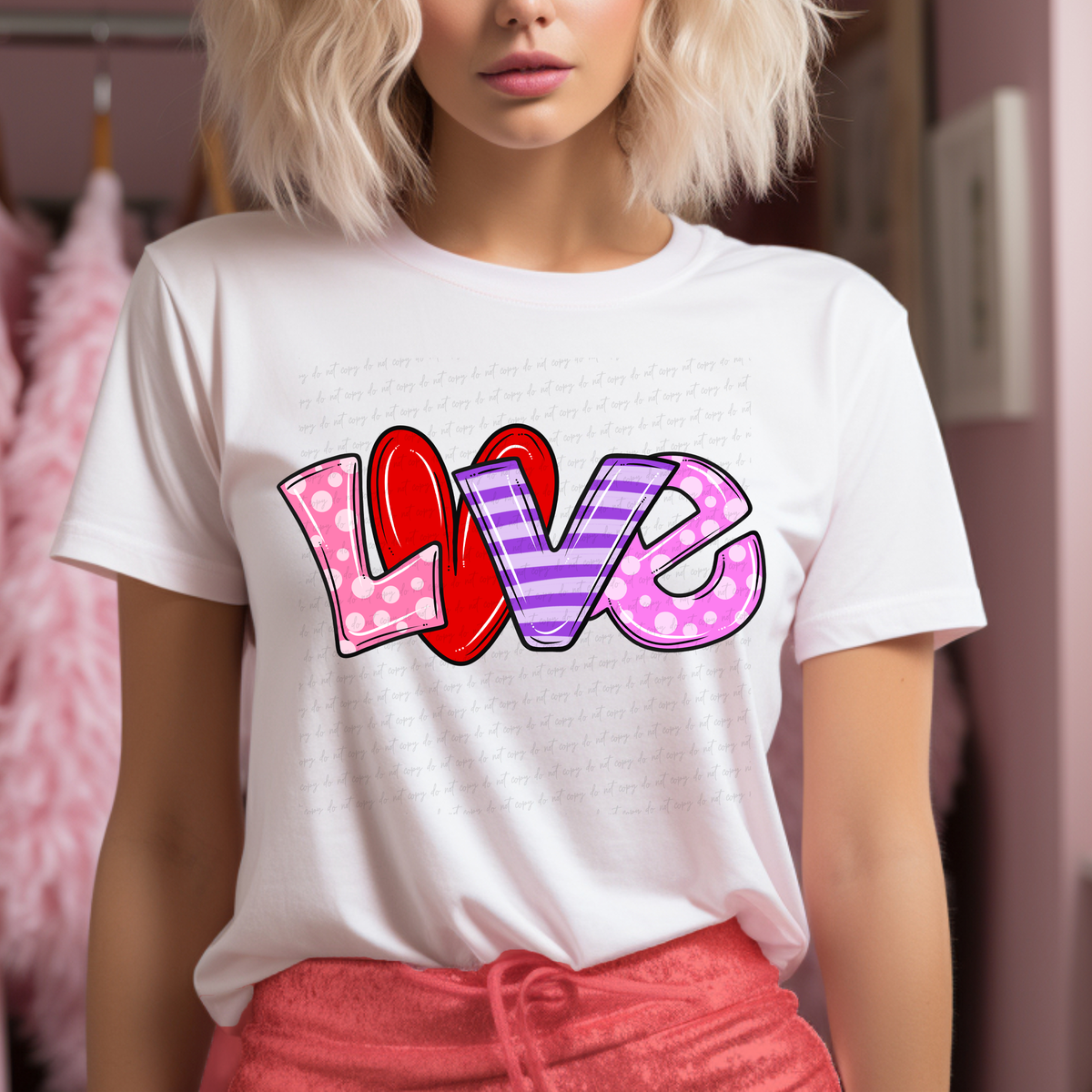 Love Valentine Heart Pink 116080 DTF Transfer