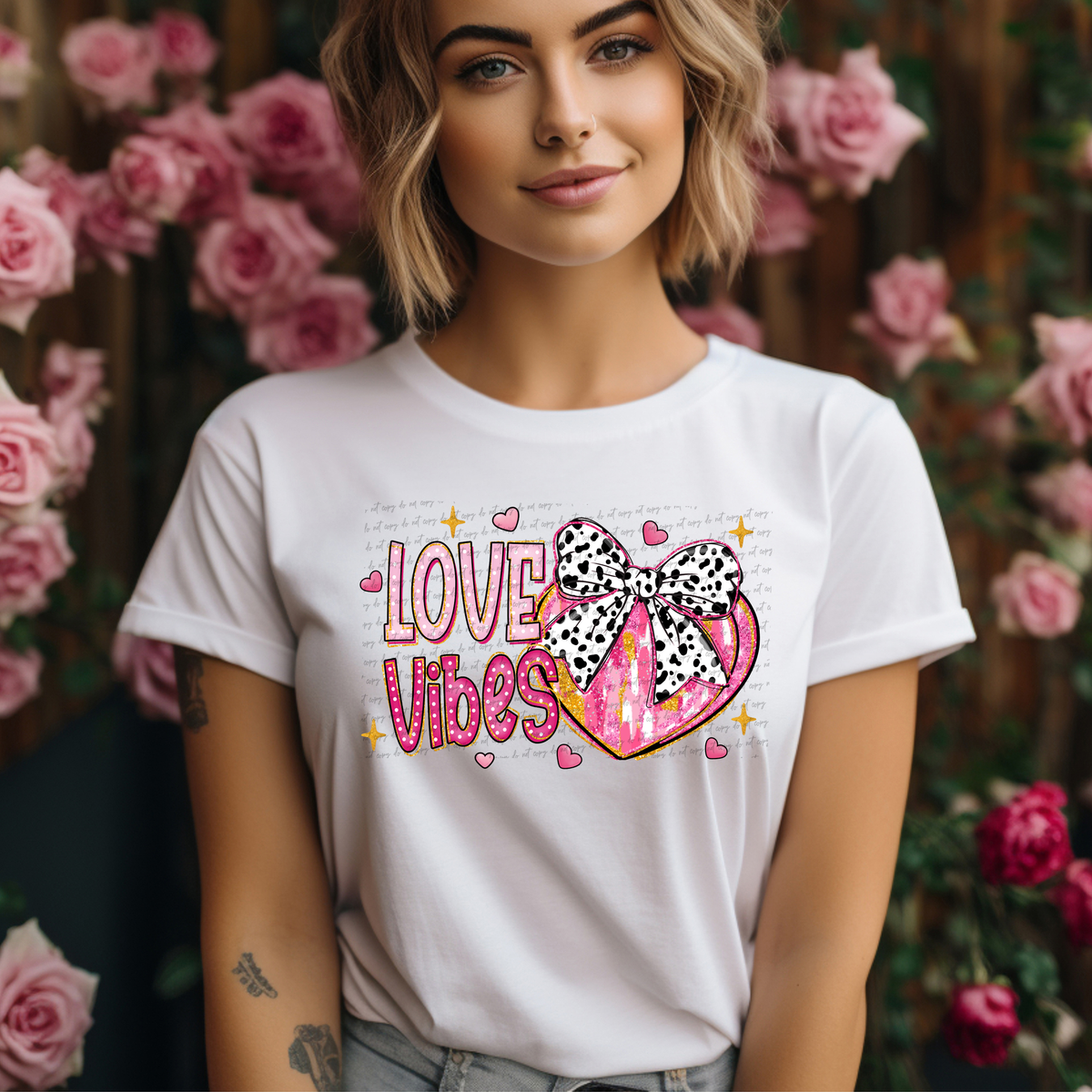 Love Vibes Bow Heart Brushstroke 76701 DTF Transfer