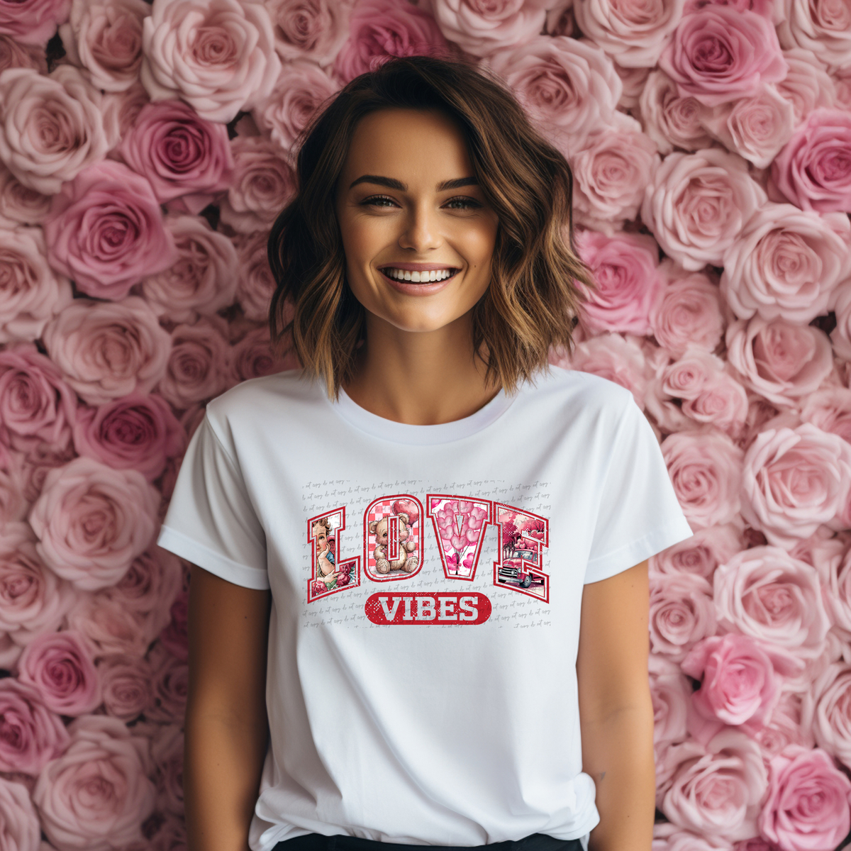 Love Vibes Cupid Checker Hearts 76702 DTF Transfer