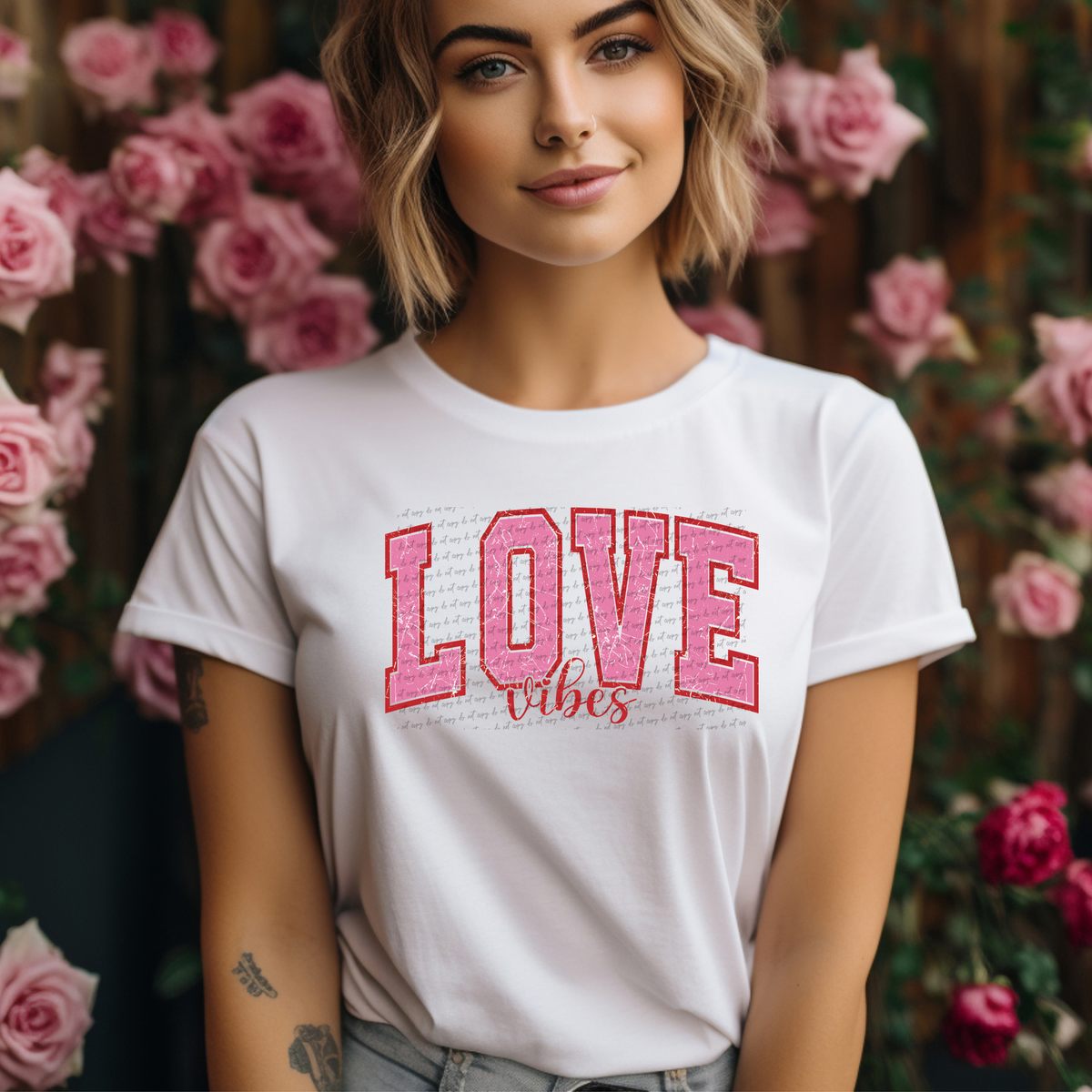 Love Vibes Grunge Pink 71700 DTF Transfer