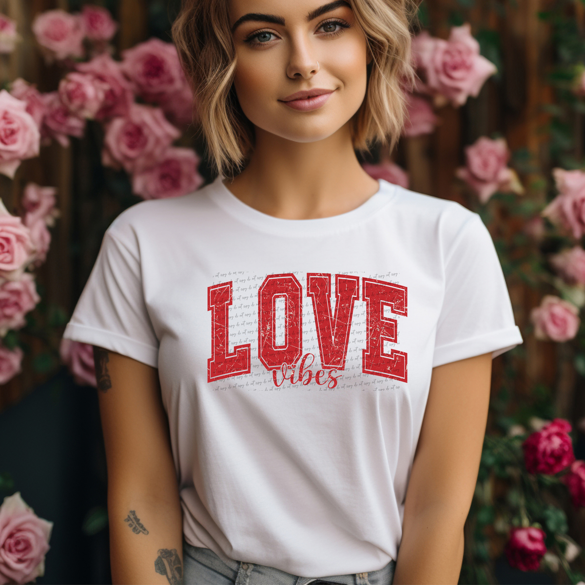 Love Vibes Grunge Red 71701 DTF Transfer