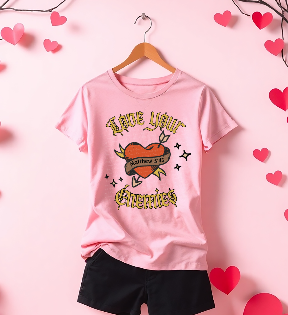 Love Your Enemies Mathew 5:43 Beige Black 81830 DTF Transfer