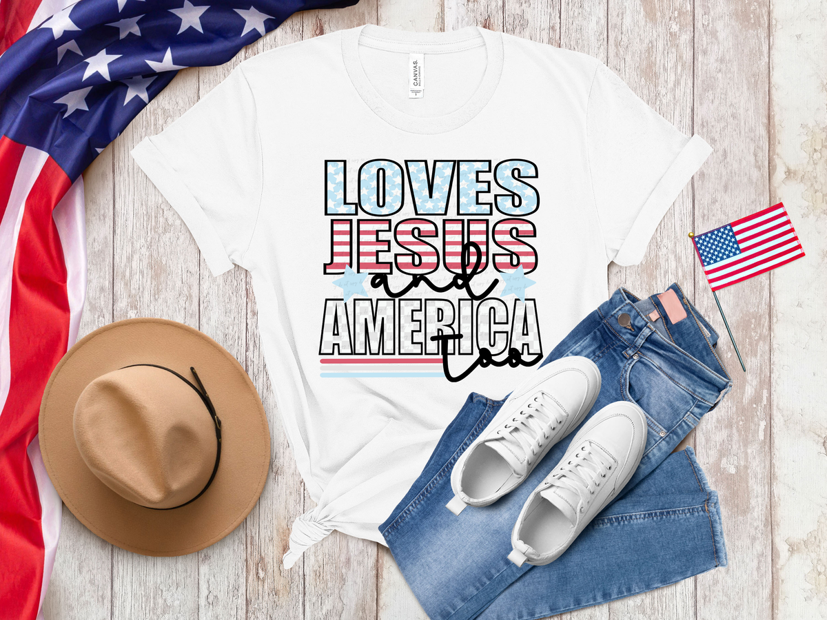 Loves Jesus And America Too 110011 DTF transfer