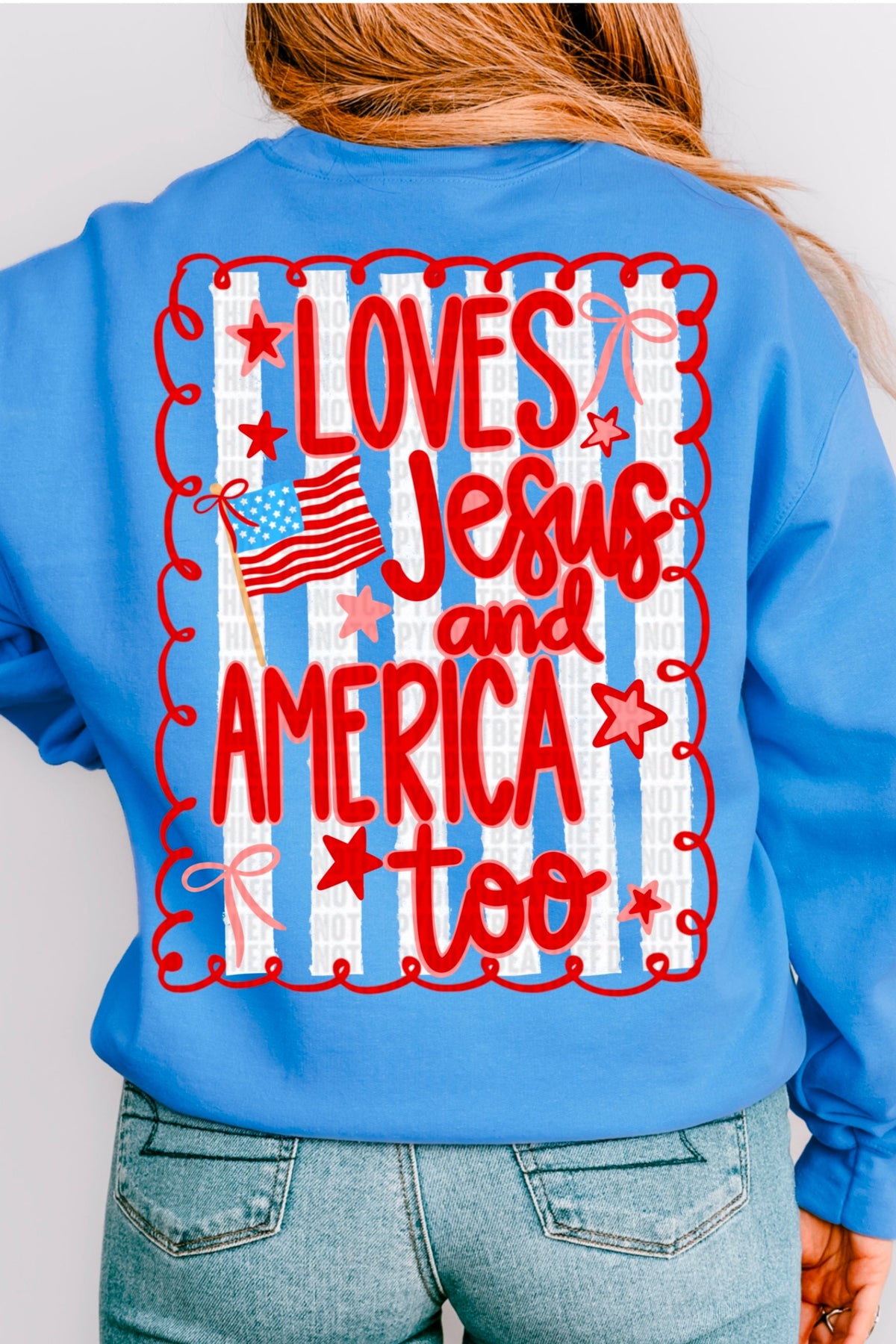 loves Jesus and America too BACK DTF transfer