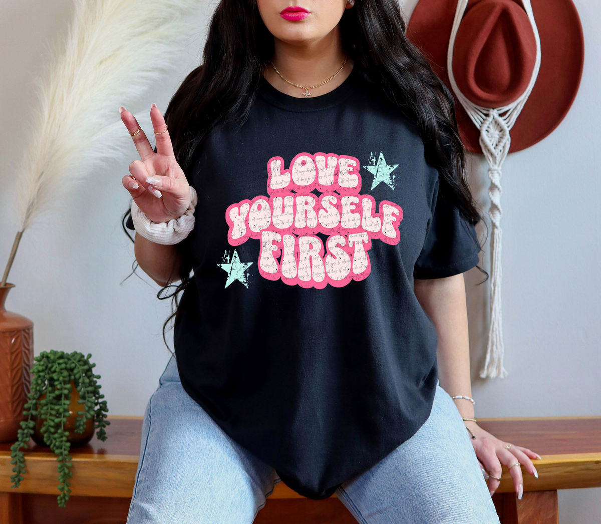 Love Yourself First White Pink 59498 DTF transfer