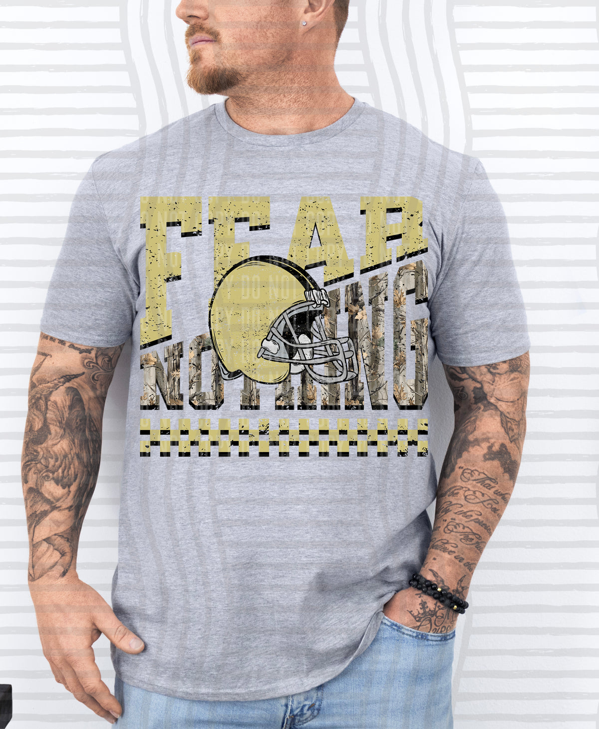light gold and camo fear nothing (Caplinger) DTF Transfer