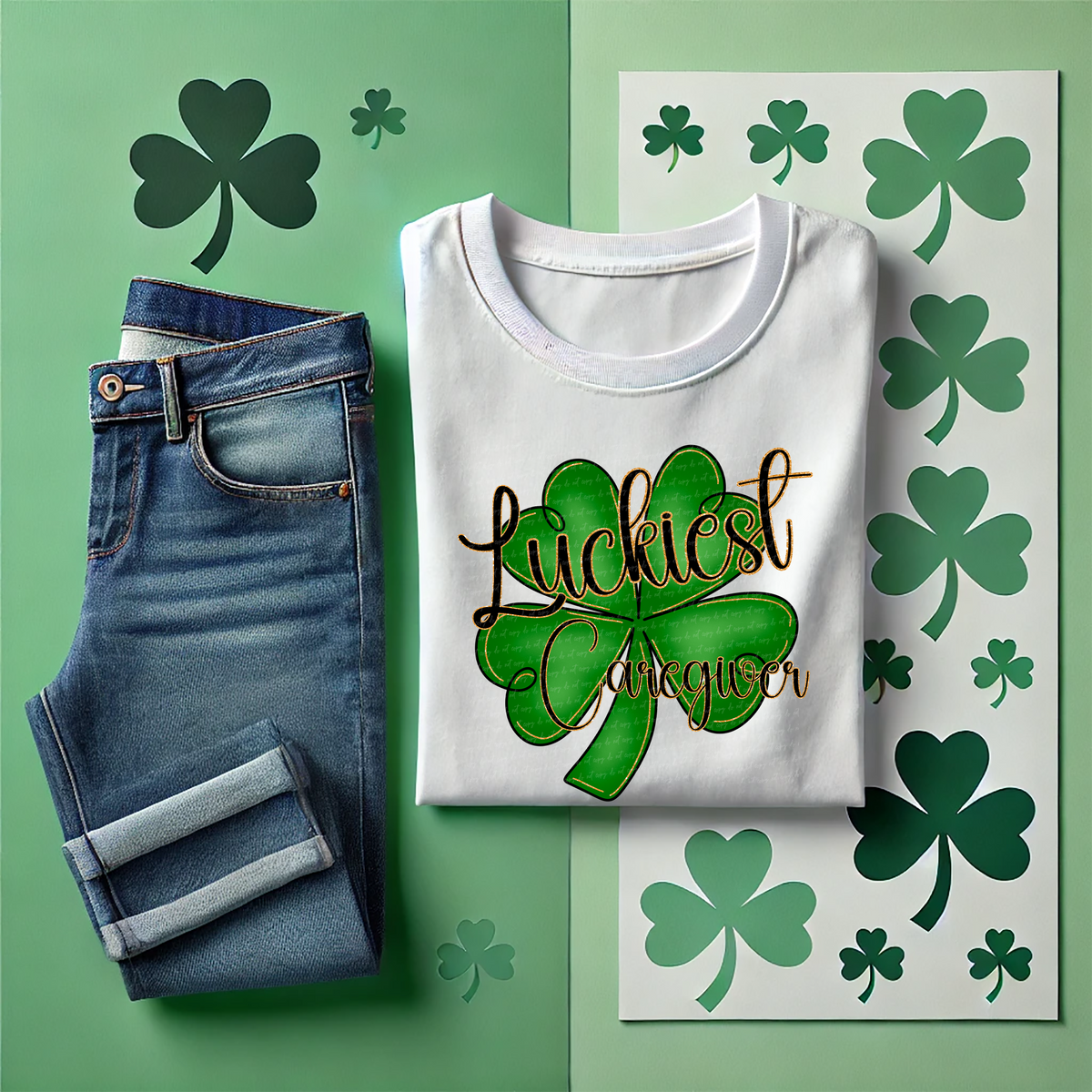 Luckiest Caregiver Shamrock 89351 DTF Transfer