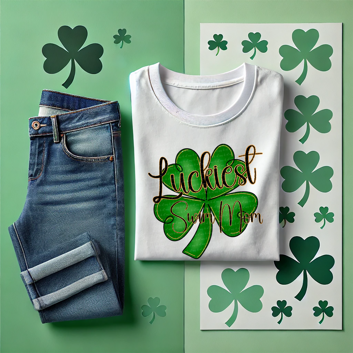 Luckiest Swim Mom Shamrock 89376 DTF Transfer