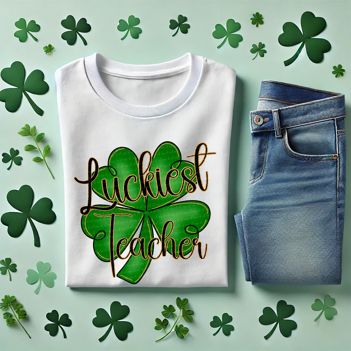 Luckiest Teacher Shamrock 89377 DTF Transfer
