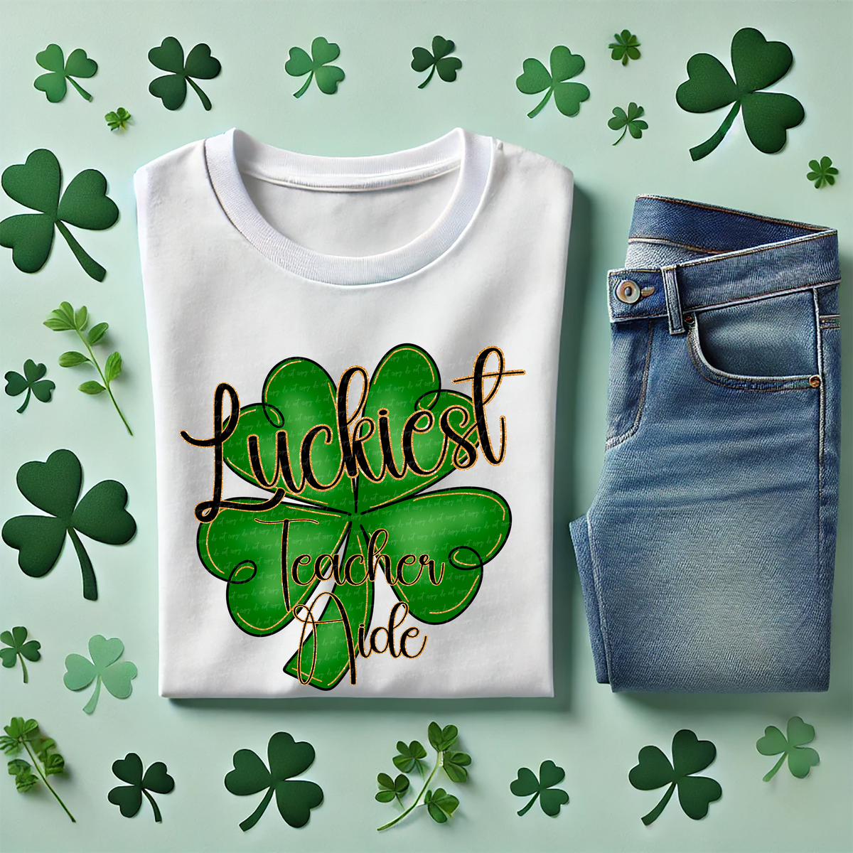 Luckiest Teachers Aide Shamrock 89378 DTF Transfer
