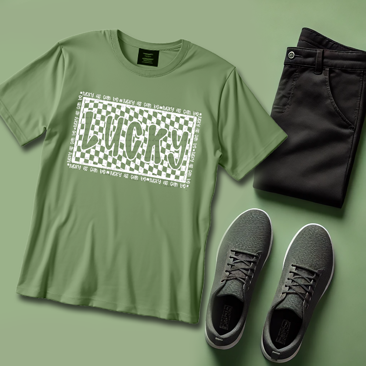 Lucky As Can Be Checkered Background White 86705 DTF Transfer