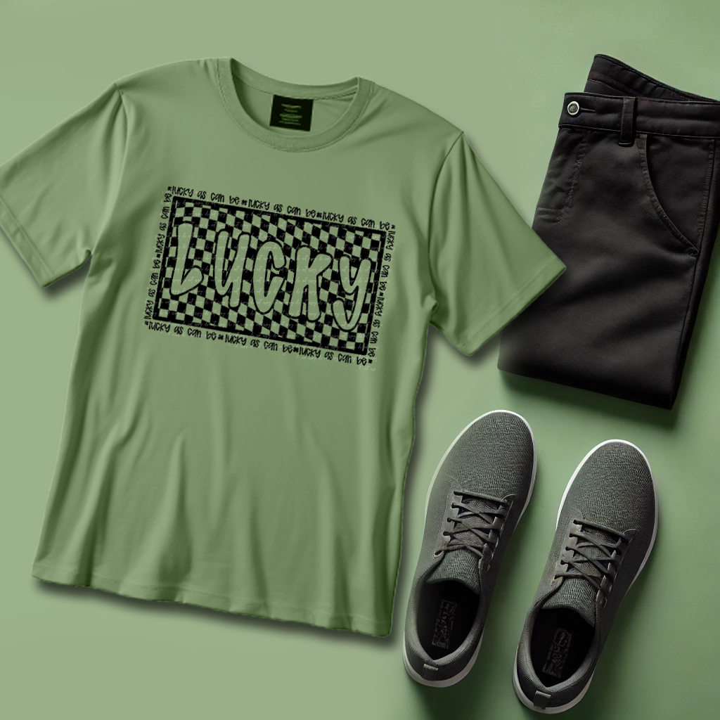 Lucky As Can Be Checkered Black 86576 DTF Transfer