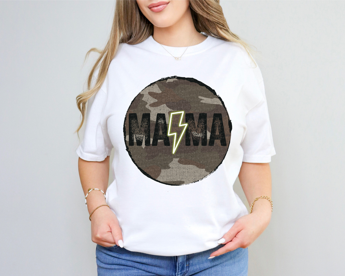 Mama Camouflage Circle Yellow Green Lightning Bolt 116503 DTF Transfer