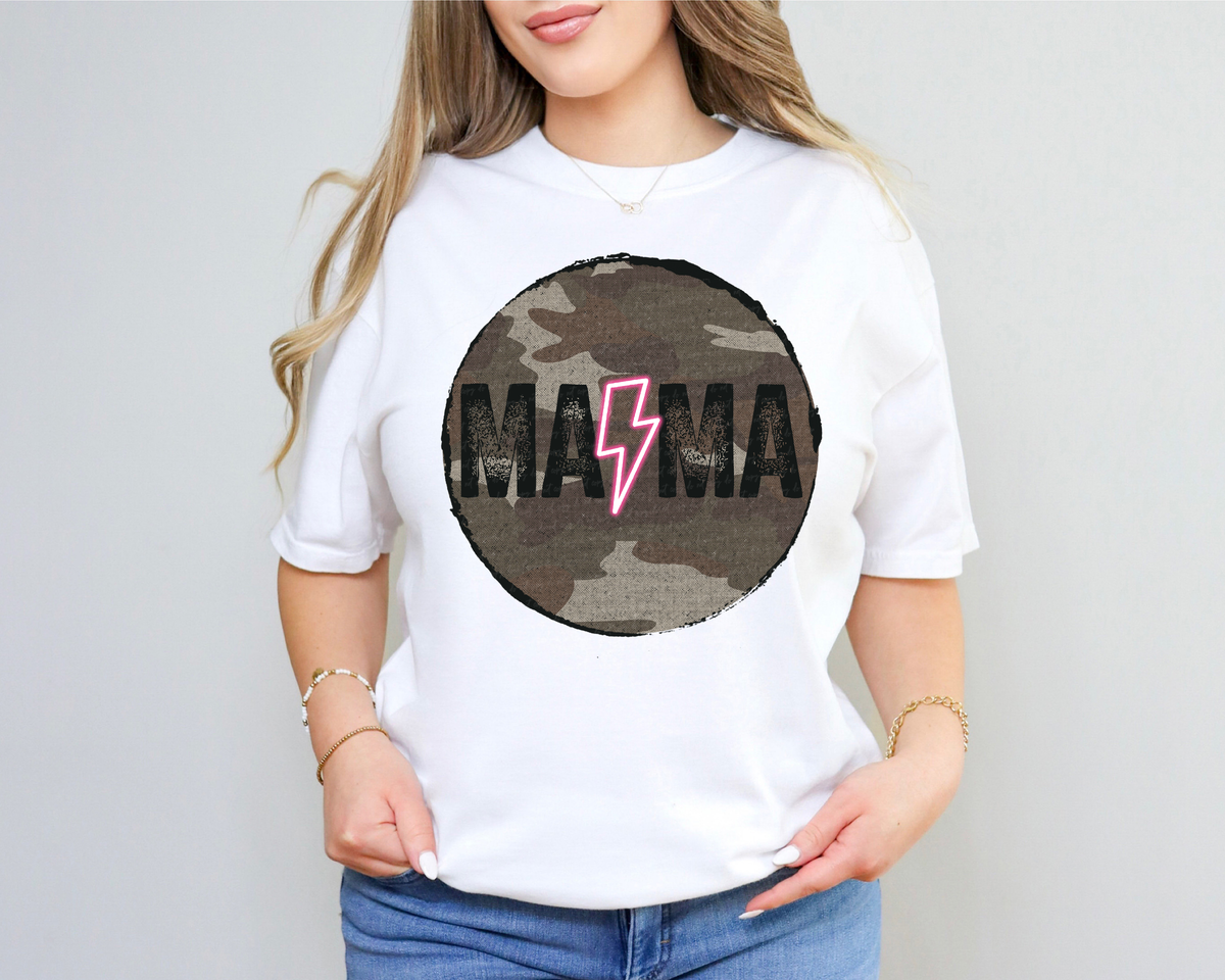 Mama Camouflage Circle Pink Lightning Bolt 116504 DTF Transfer