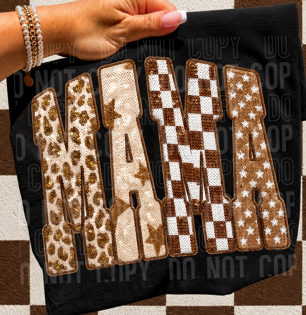 Mama faux patch and sequins (SBB) DTF transfer