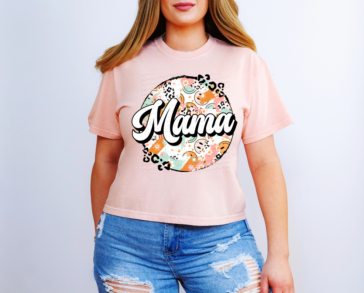 Mama Happy Retro Leopard Circle 116574 DTF Transfer