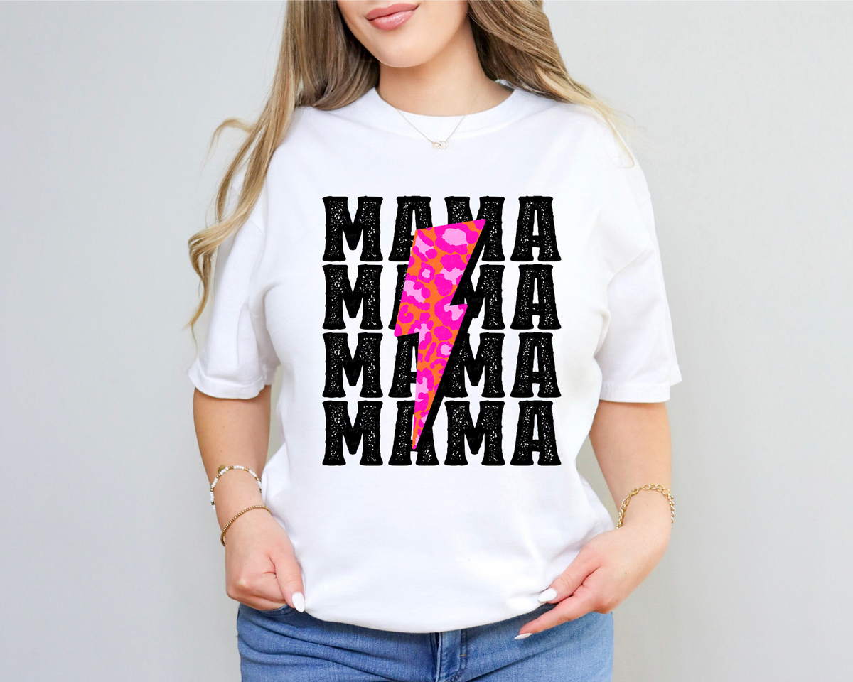 Mama Stacked Leopard Summer Pink Lightning Bolt 116577 DTF Transfer
