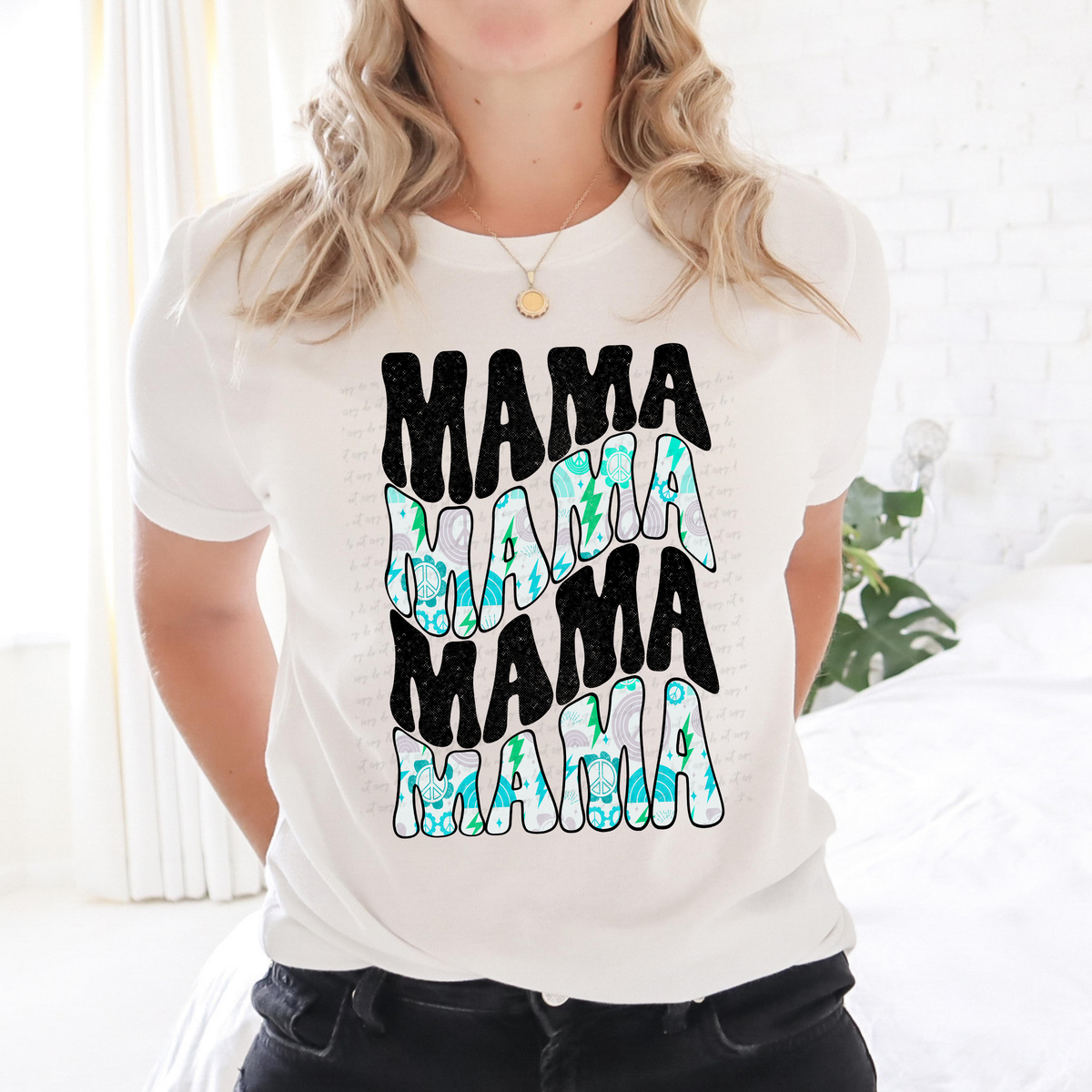 Mama Retro Stacked Blue 116581 DTF Transfer