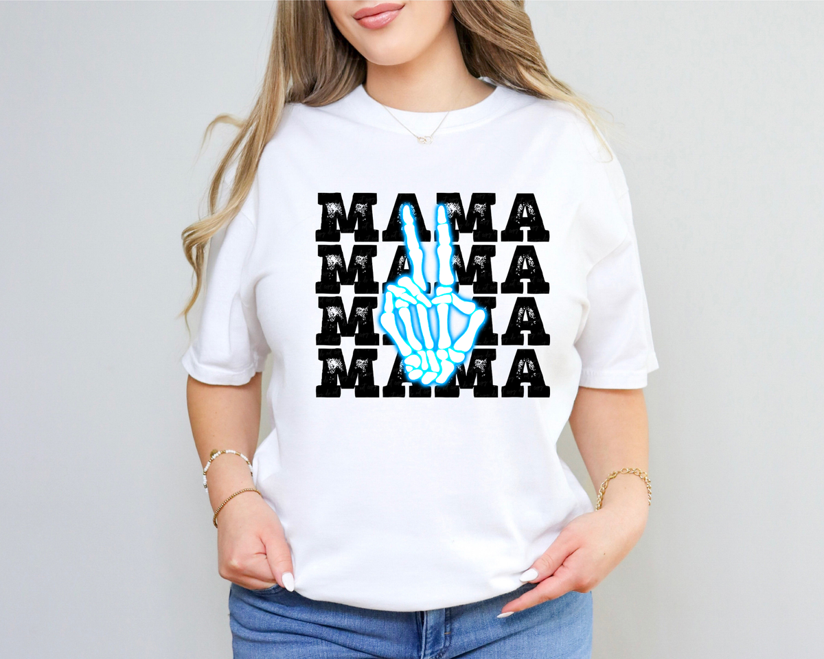 Mama Peace Skeleton Hand Neon Blue 116583 DTF Transfer