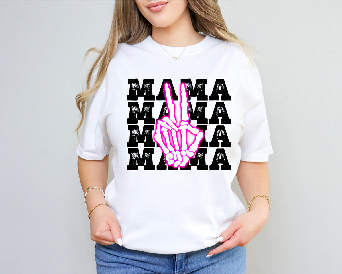 Mama Peace Skeleton Hand Neon Pink 116584 DTF Transfer