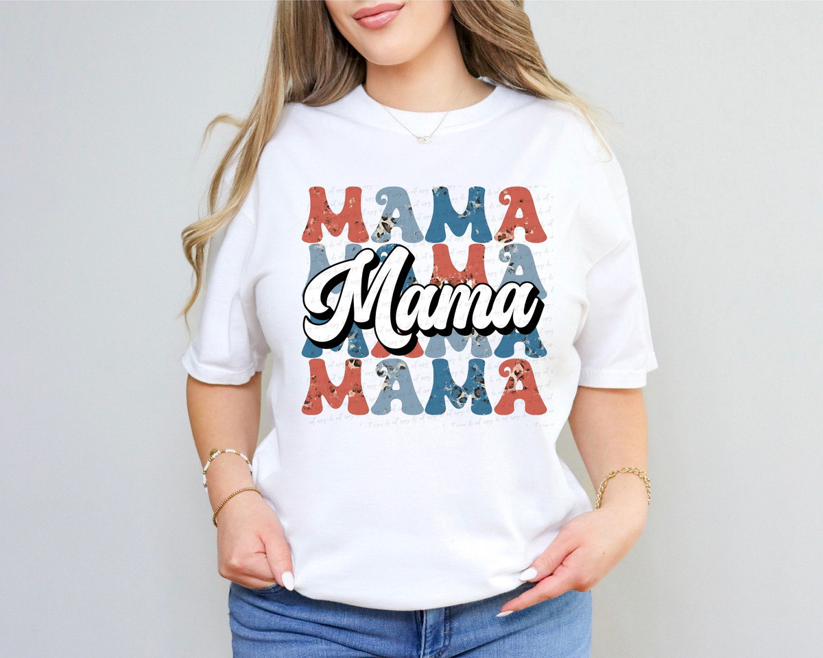 Mama Stacked 4th of July with Leopard Print 116585 DTF Transfer