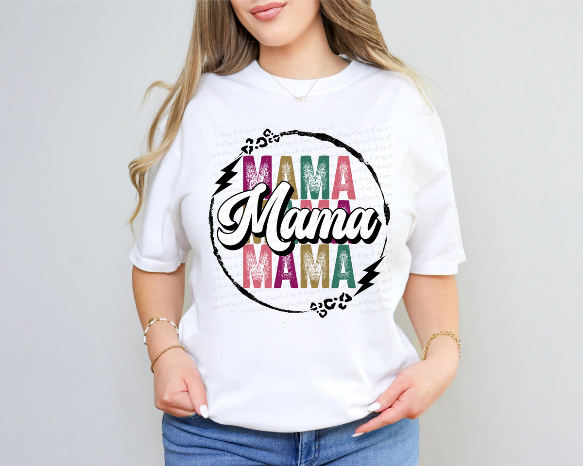 Mama Mama Mama Leopard Lightning Bolt Circle 116512 DTF Transfer