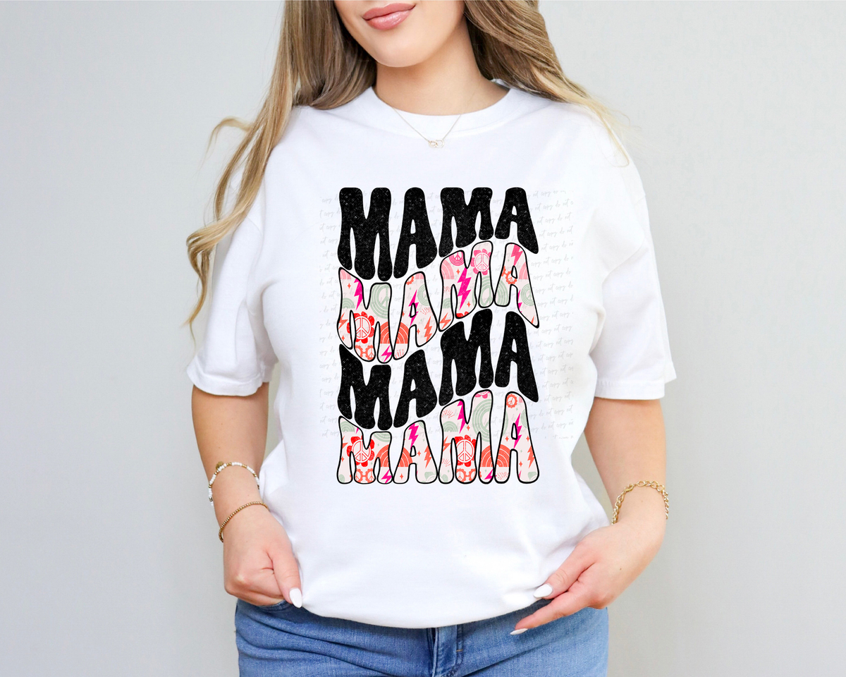 Mama Stacked Retro Peace Hippie Lightning Bolt 116590 DTF Transfer