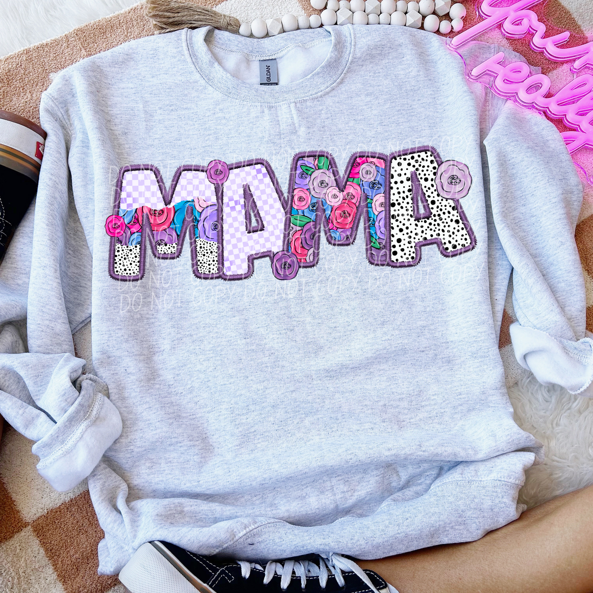 Mama Floral Purple Checkered (CITY) DTF transfer