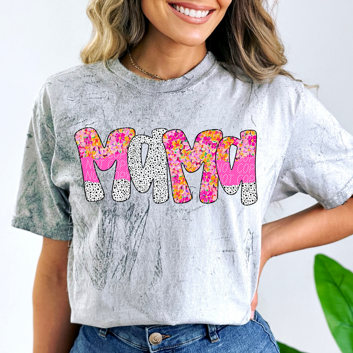 Mama pink floral polka dot (City) DTF transfer