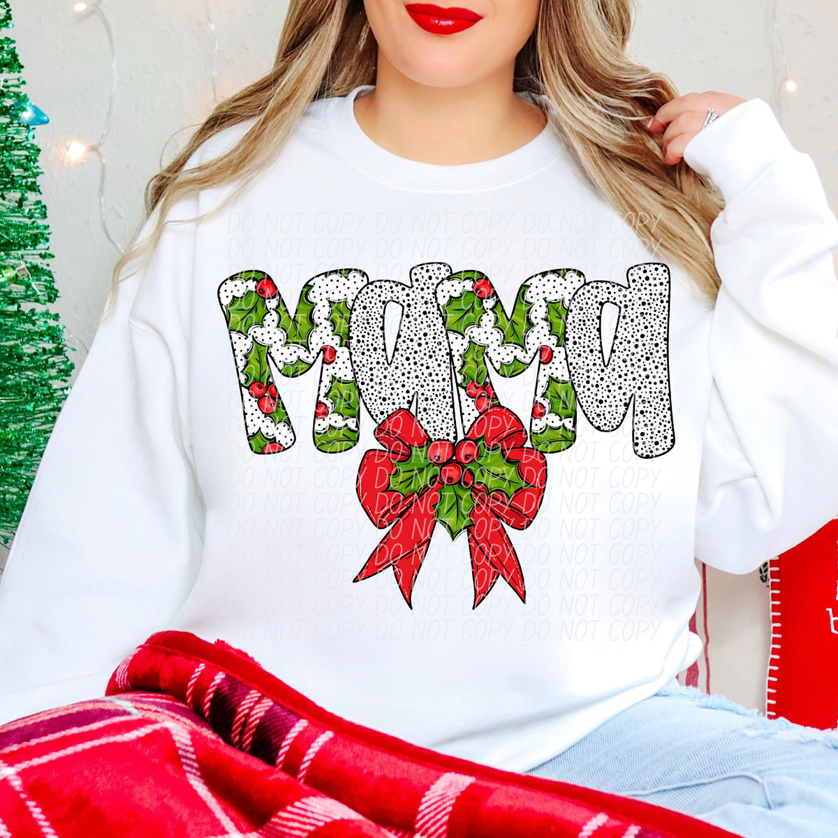 Mama Holly Leaves with Bow (City) DTF transfer